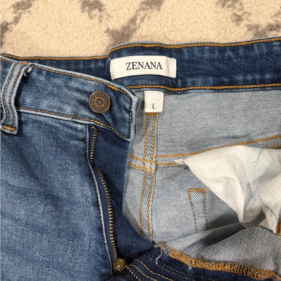 Zenana Outfitters Women's Ripped Jean Shorts - Dark Blue - Picture 2 of 3